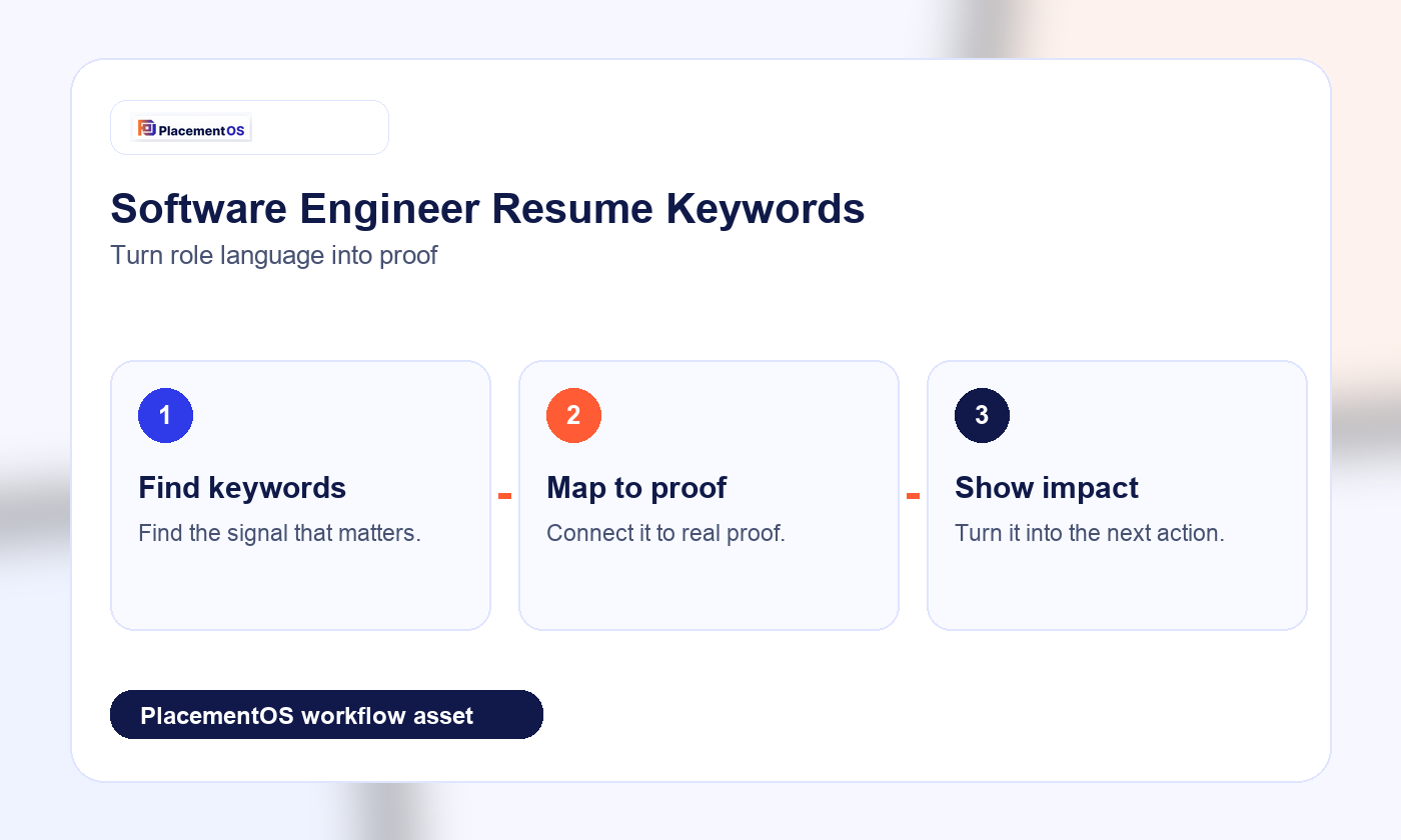 Software Engineer Resume Keywords: Match Technical Skills to Shipped Proof PlacementOS workflow infographic
