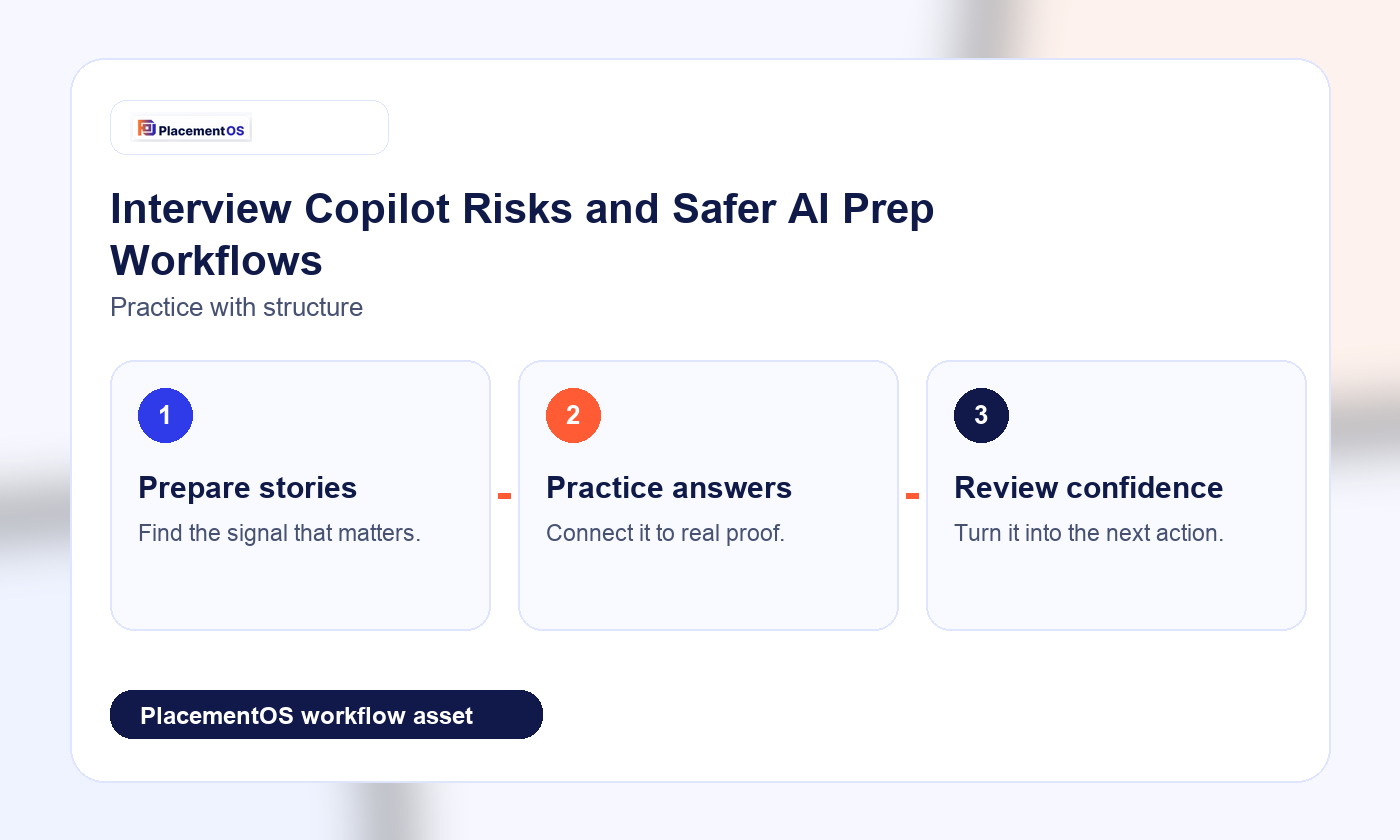 Interview Copilot Risks and Safer AI Prep Workflows PlacementOS workflow infographic