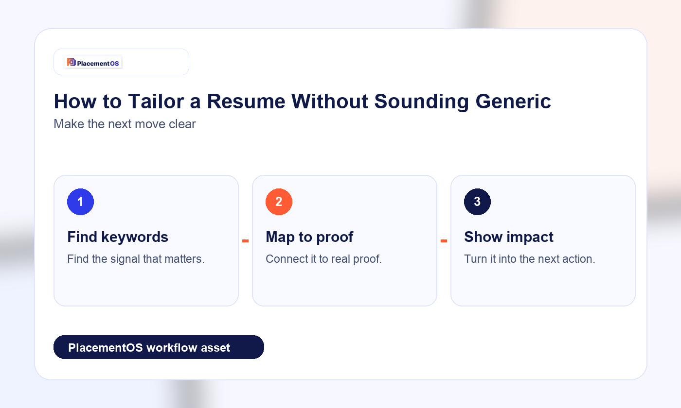 How to Tailor a Resume Without Sounding Generic PlacementOS workflow infographic